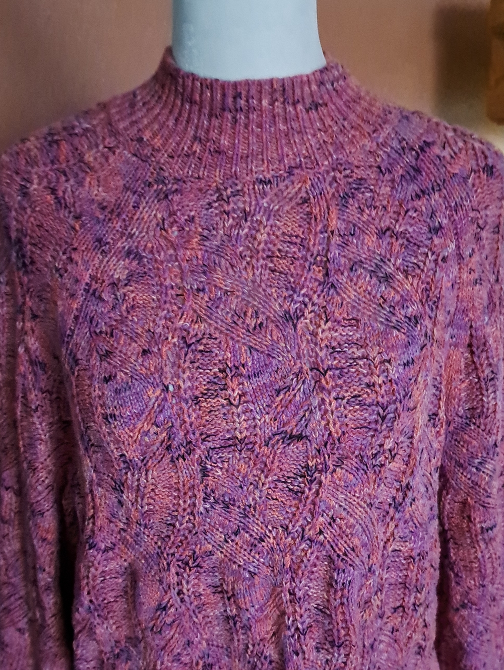 J. Jill Heathered Pink & Purple Cable Knit Turtleneck Sweater